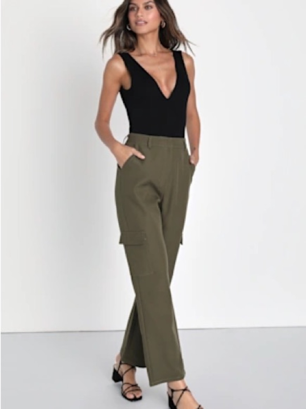 Lulu's Olive Wide-Leg Cargo Pants